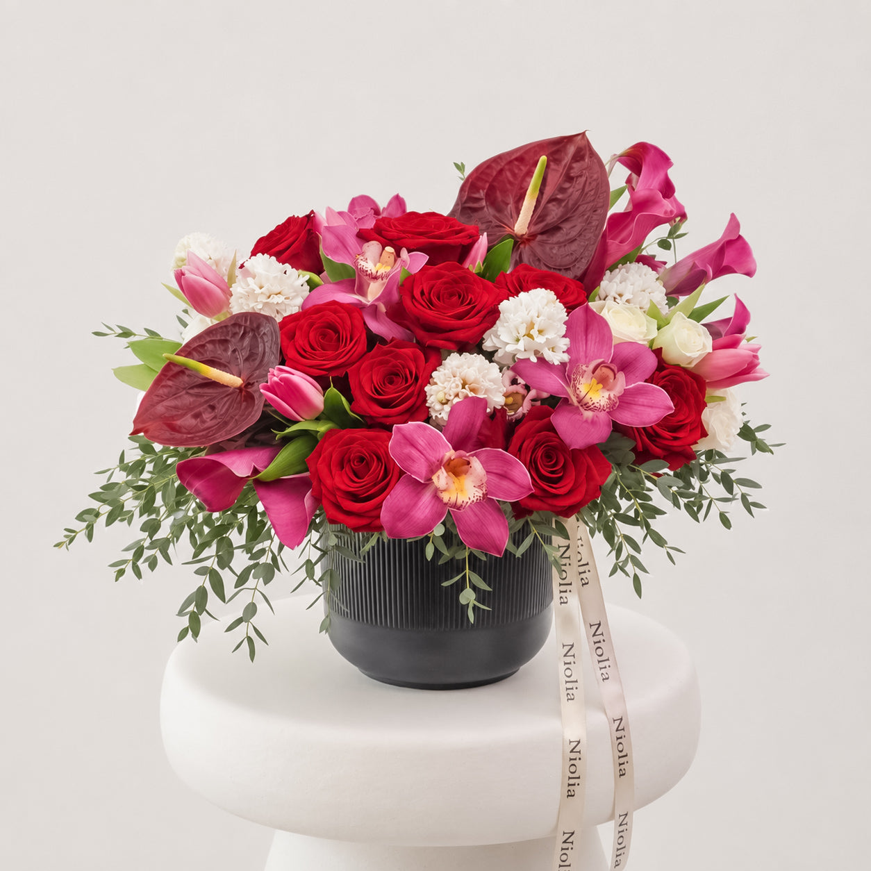 Luxury Red Rose and Orchid Flower Arrangement