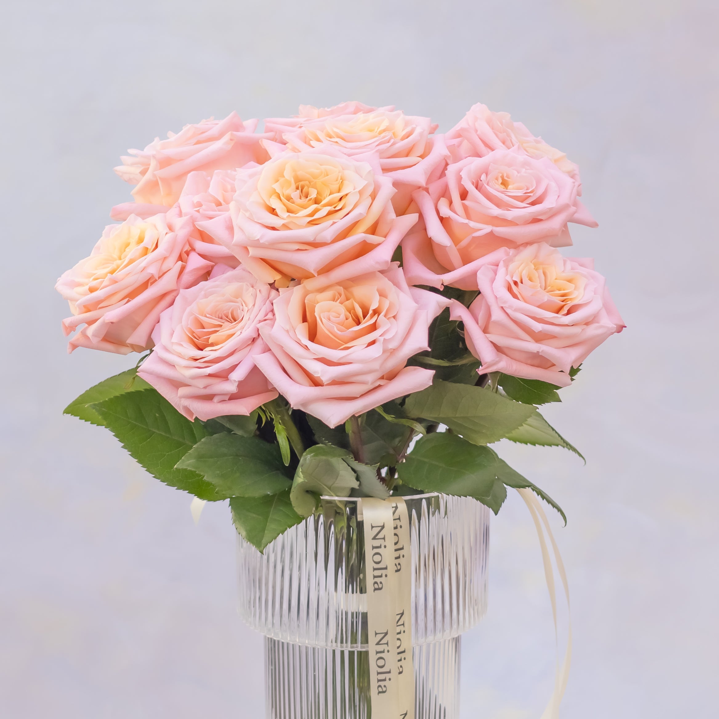 Peach Roses Bouquet + Vase