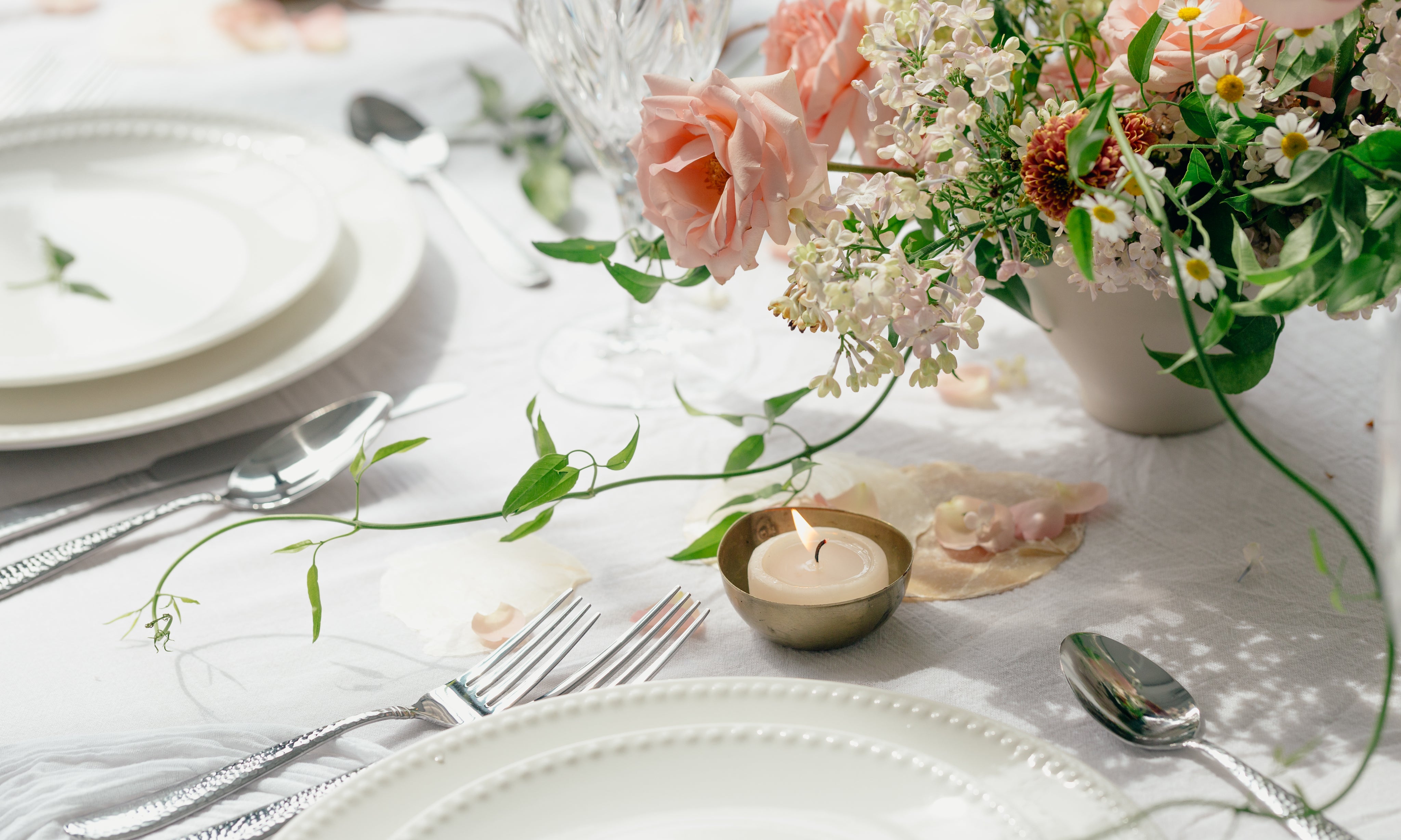 Tea light on white table