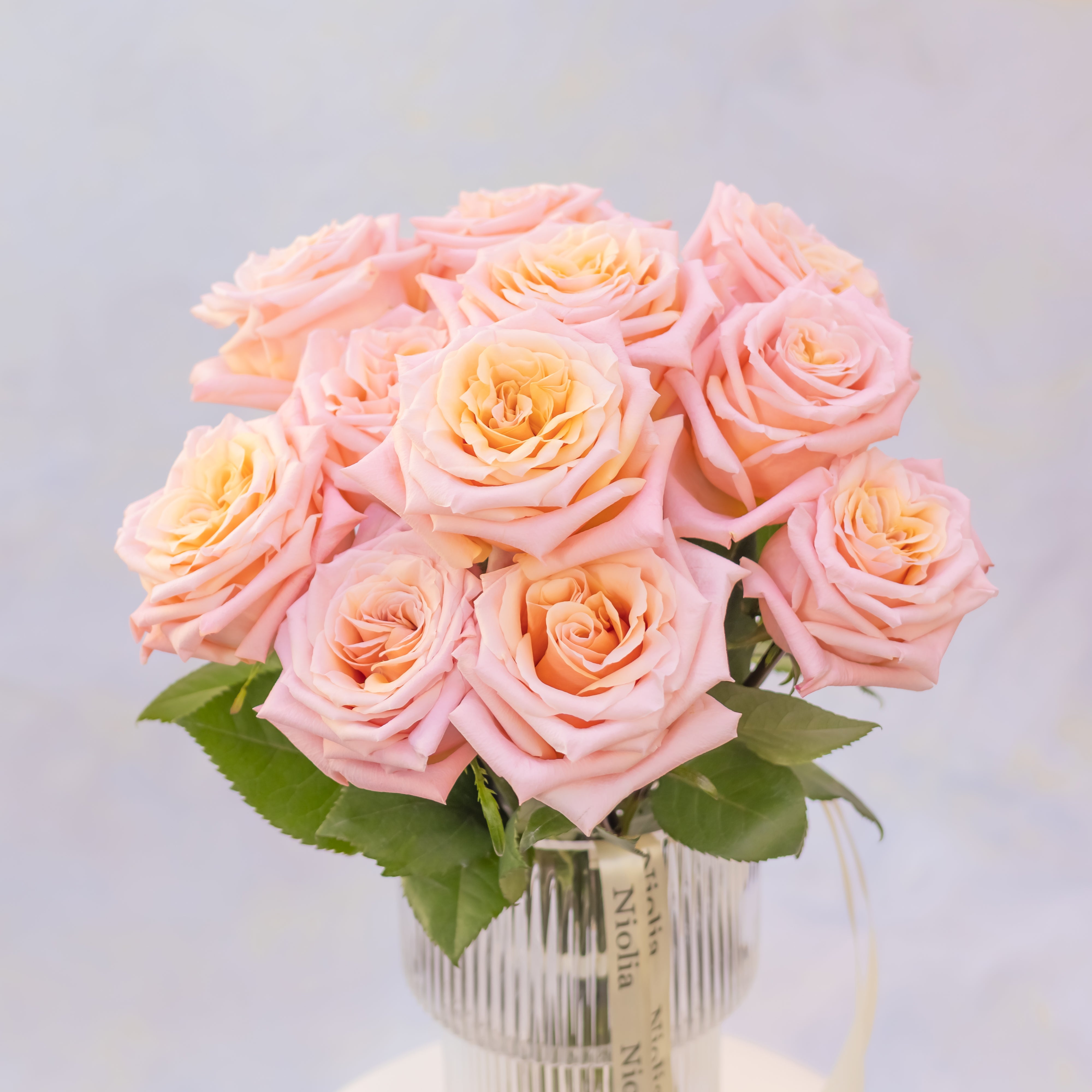 Peach Roses Bouquet + Vase