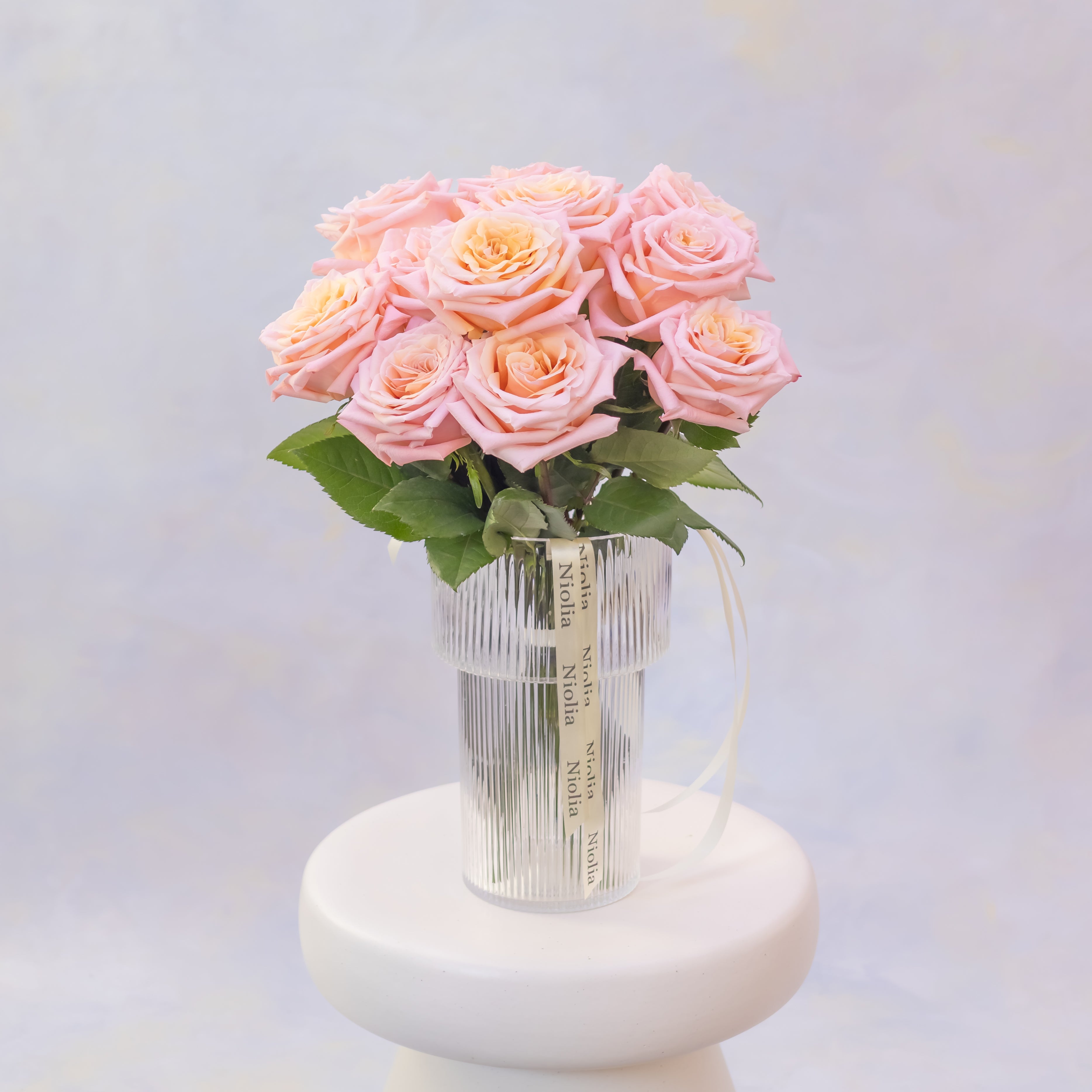 Peach Roses Bouquet + Vase