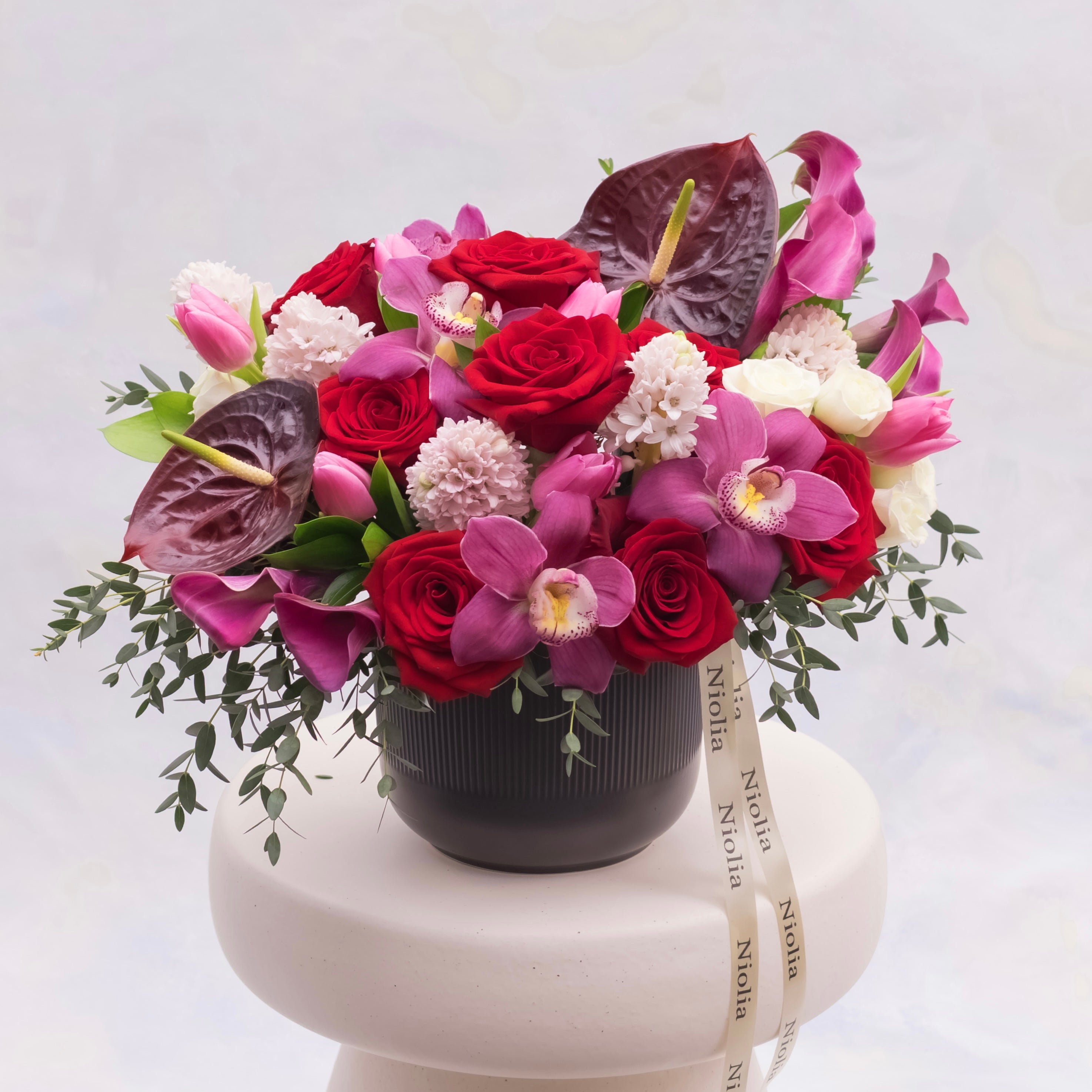 Luxury Red Rose and Orchid Flower Arrangement
