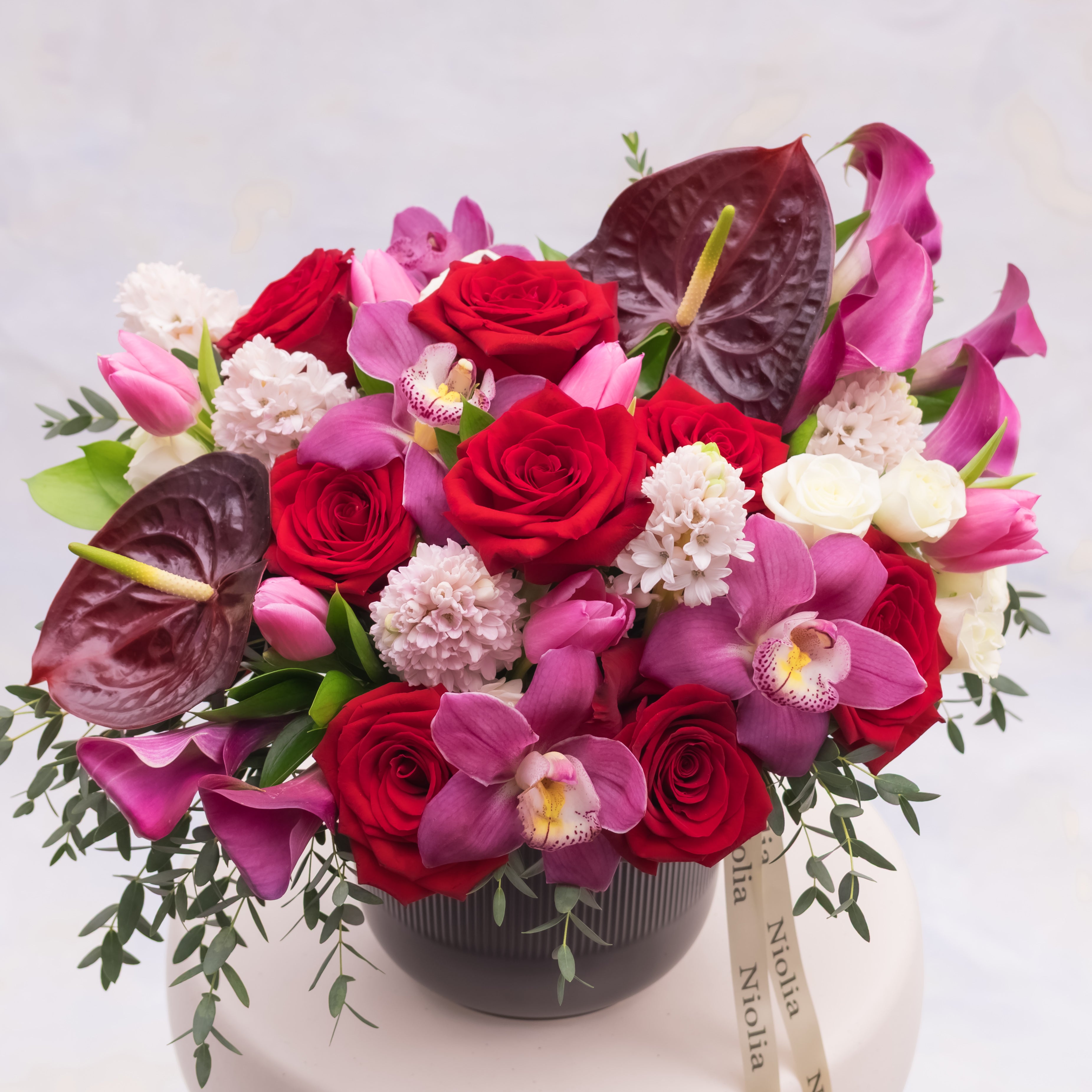 Luxury Red Rose and Orchid Flower Arrangement